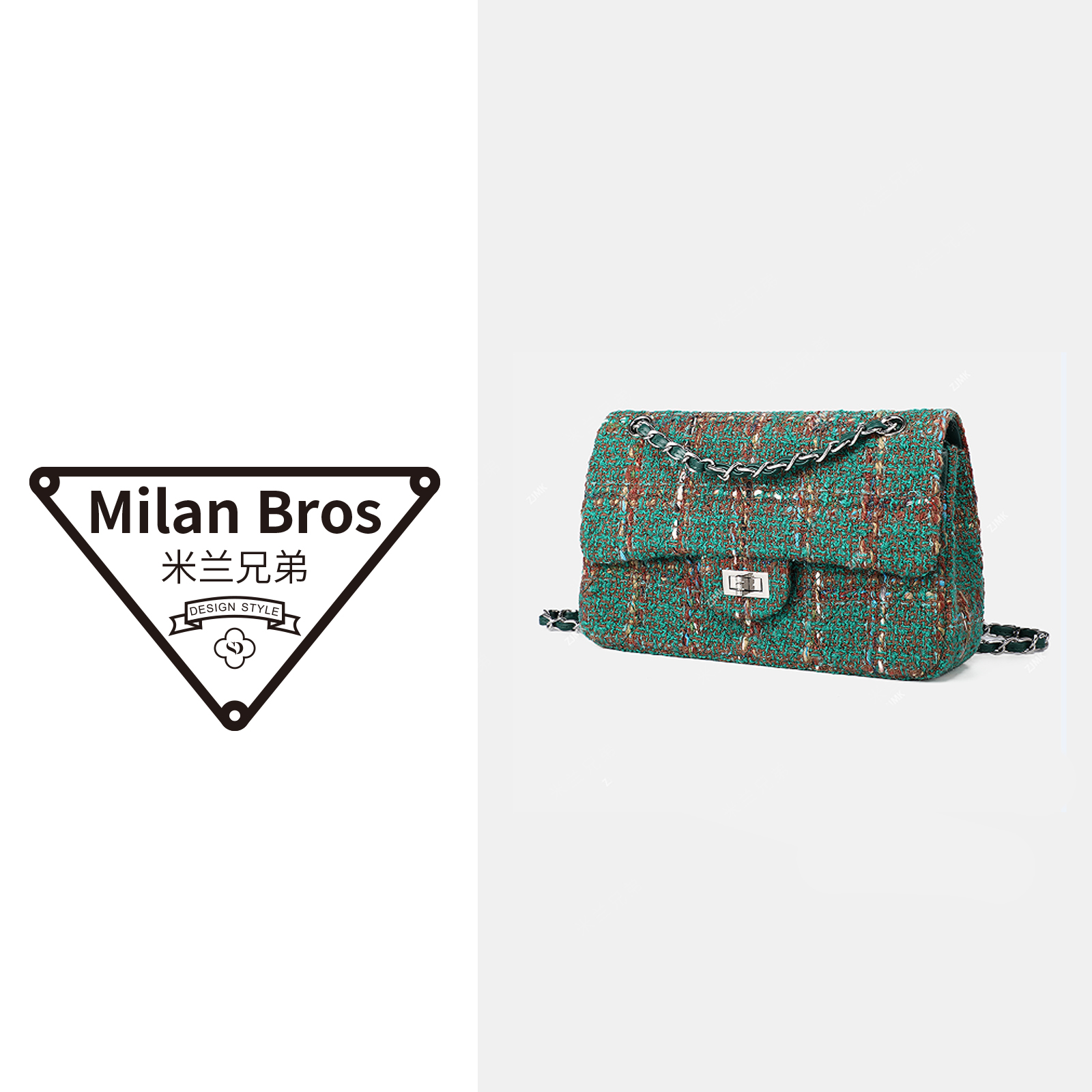 【米兰兄弟】头层牛皮拼布单肩包绿色