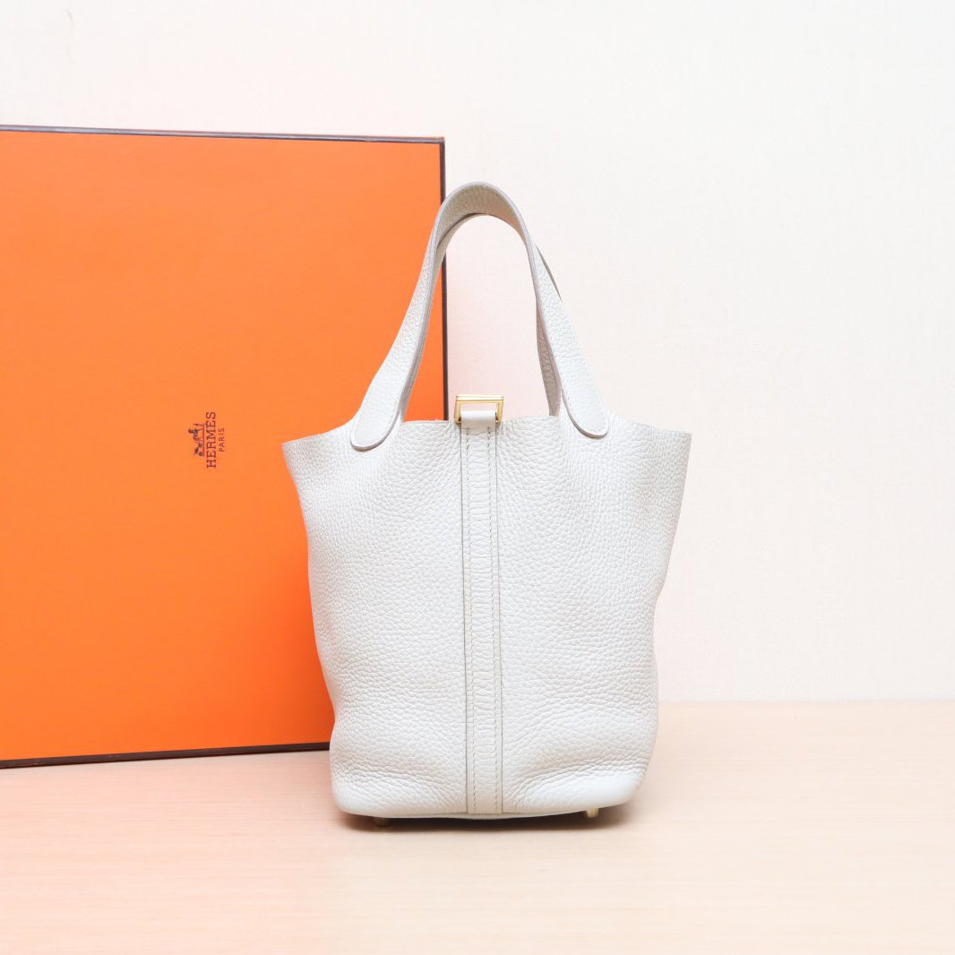 95新 Hermes/爱马仕 黑黑精选 Picotin 18 菜篮子 奶昔白 C刻 包