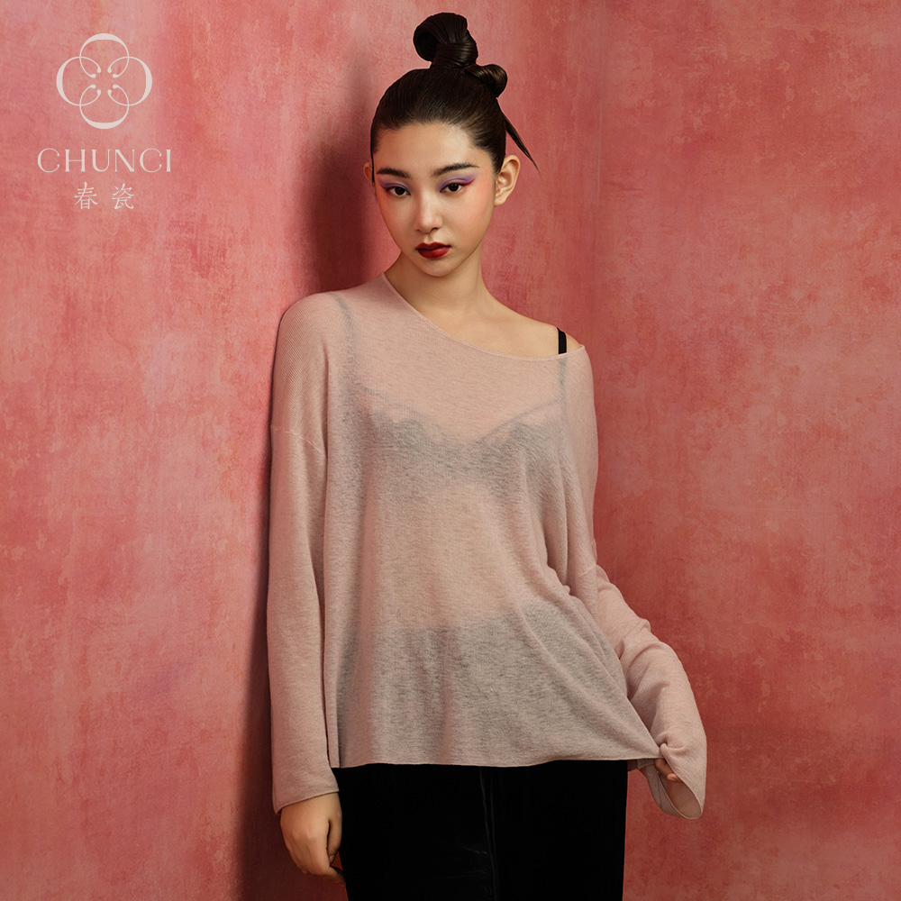 春瓷CHUNCI红拂夜奔羊毛系列【云容】慵懒风复古水溶羊毛套头衫