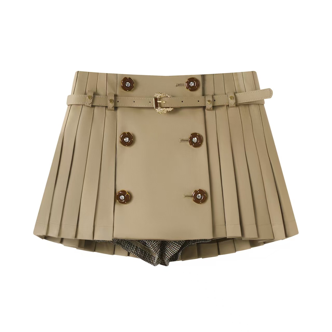 杨超越同款秋季优雅风两件套高腰短裙套装卡其色百褶裙半身裙女士