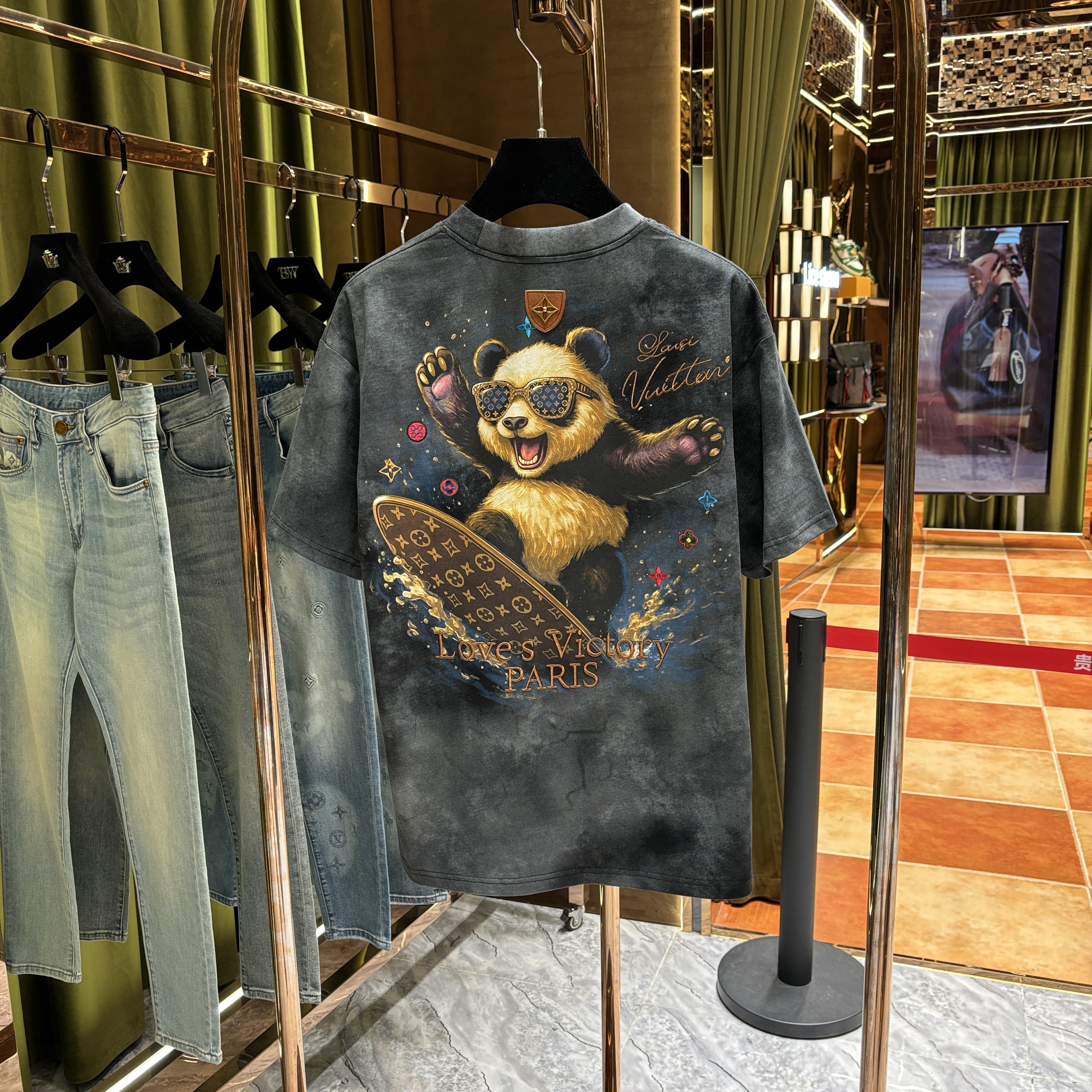 YL【大师兄专属-100%纯棉短袖】老钱风熊猫重工刺绣工艺短袖  25326