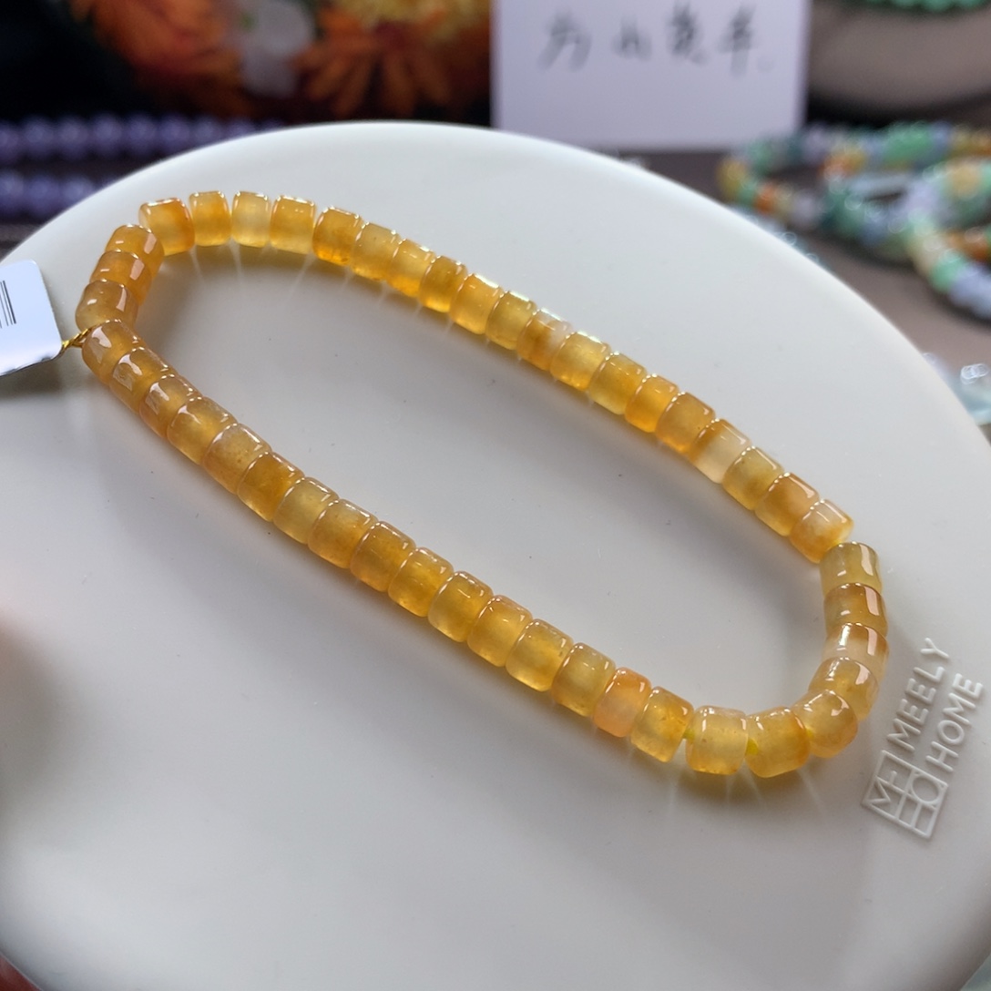 翡翠手链未镶嵌大漏！冰种亮色系黄翡桶珠