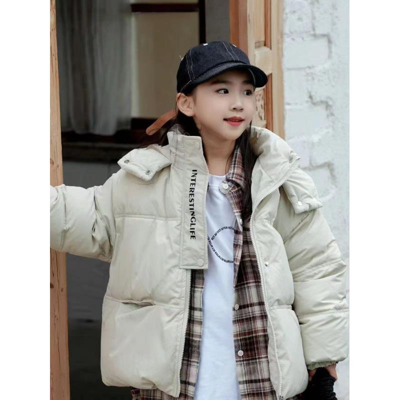 现货【字母棉服】夹棉加绒加厚5094女童连帽休闲百搭外套保暖冬款