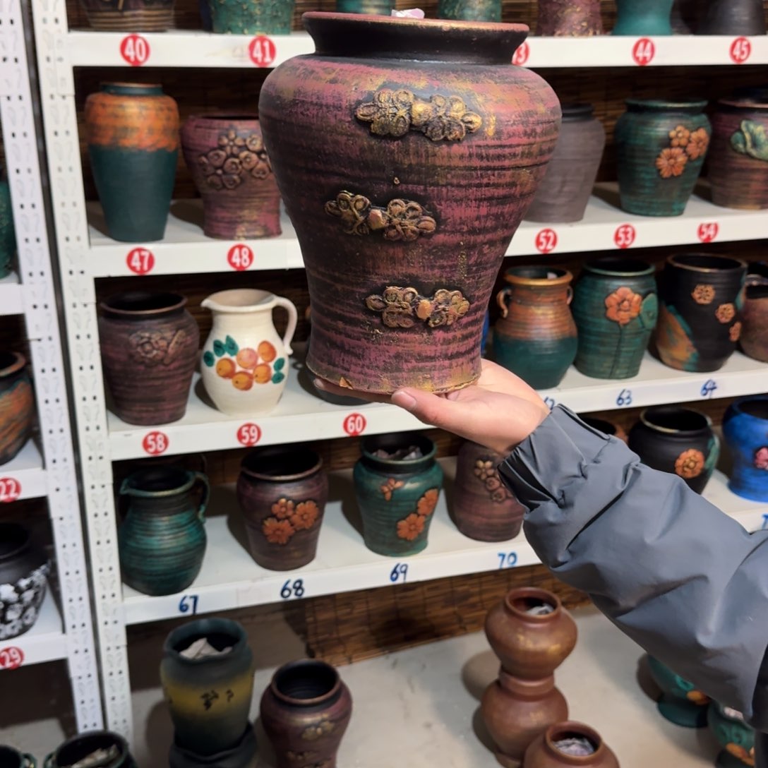 红陶红陶浮雕花盆炸炸炸