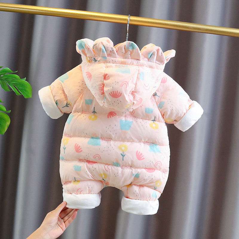 婴儿冬季衣服连体衣加厚满月周岁女宝宝保暖新生儿宝宝动物连体衣