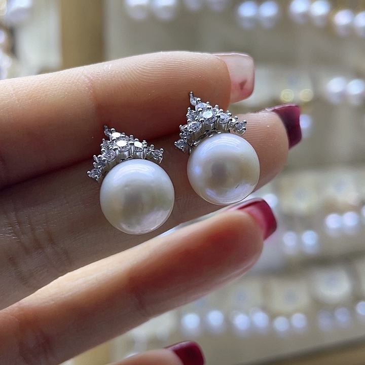 银S925镶嵌淡水珍珠耳饰