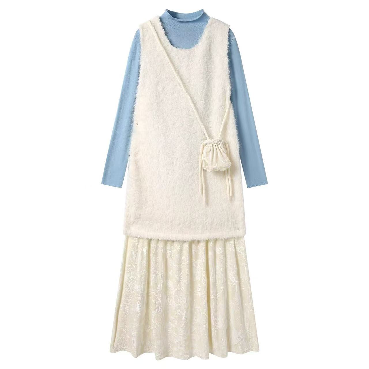 秋冬连衣裙内搭拼接时尚套装针织冬季慵懒风休闲保暖裙子-116