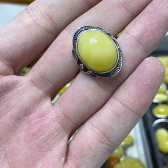 蜜蜡裸石银S925镶嵌戒指