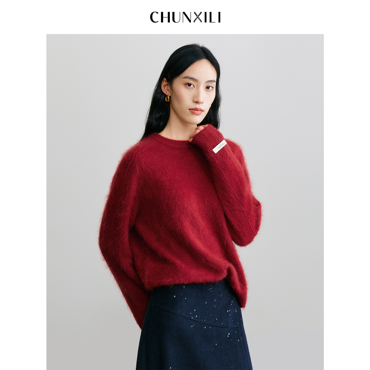 【伯爵红茶 】CHUNXILI/春熙里红色针织加厚百搭毛衣D00M54167