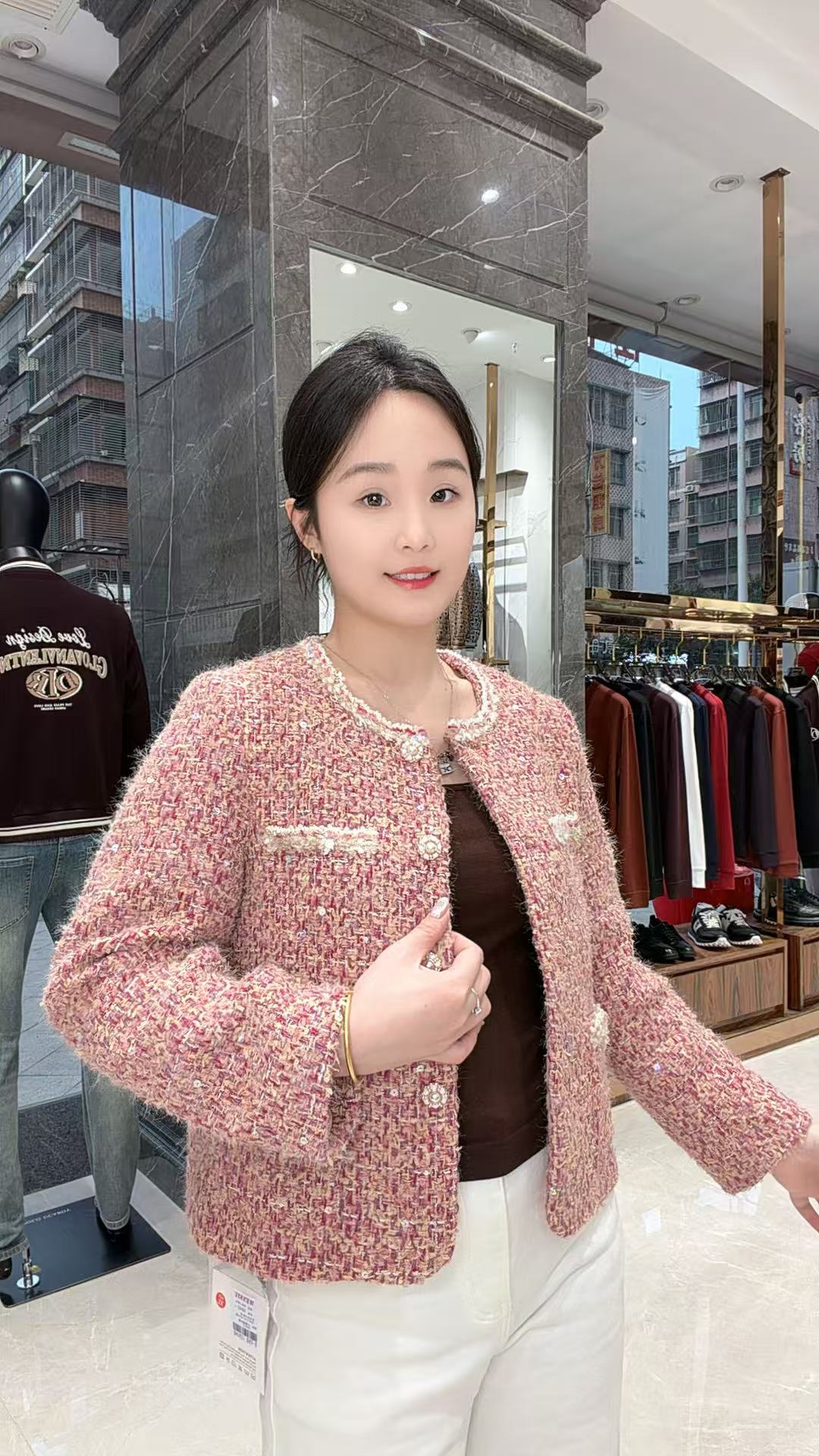 粉色小香风服外套女秋冬2025新款法式高级加厚短款上衣9846