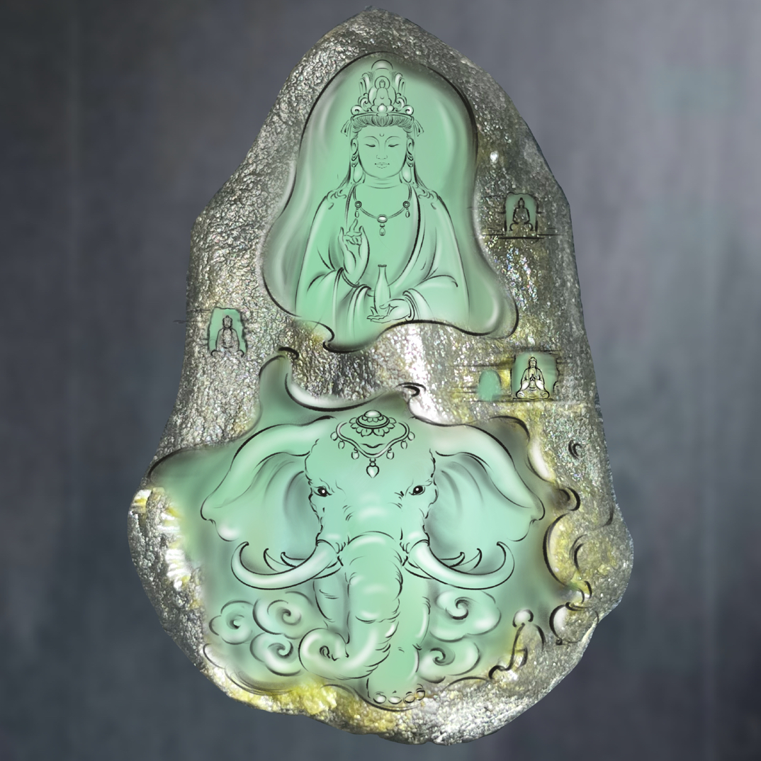 天然翡翠A货定制 独料 普贤观音