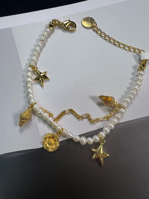 合金手链 镀金金色星星雏菊珍珠手链