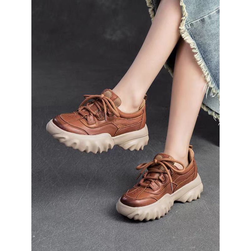 2024春季新款厚底真皮老爹鞋女复古系带单鞋轻便时尚O2-933