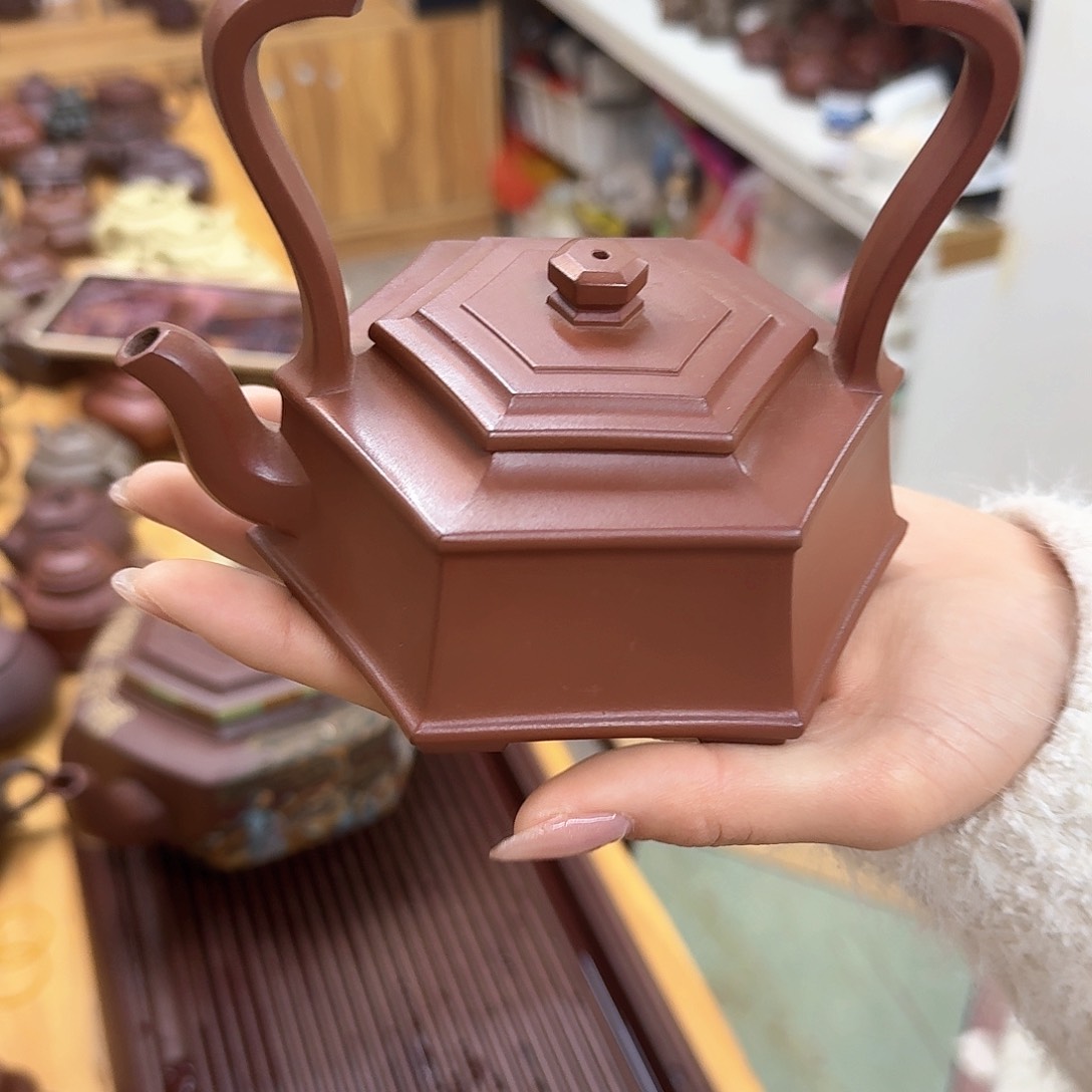 紫砂茶壶紫砂壶六方提梁260cc