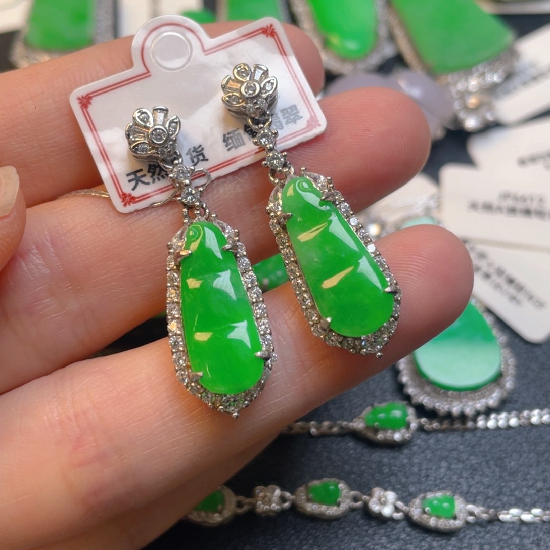 翡翠银S925镶嵌吊坠(不含链)耳坠