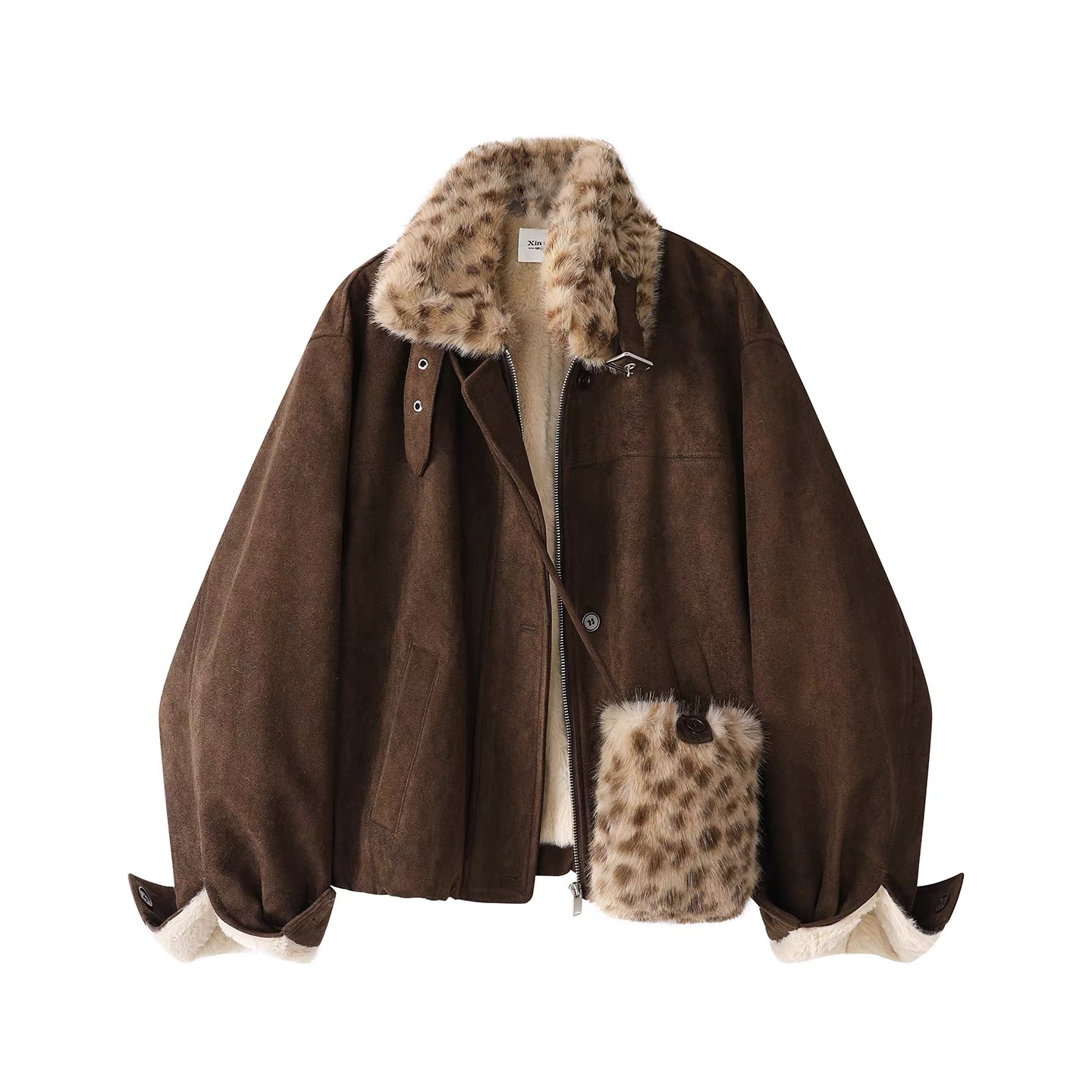 【E391-E400】秋冬加绒加厚豹纹拼接设计感外套（直播间专属链接）