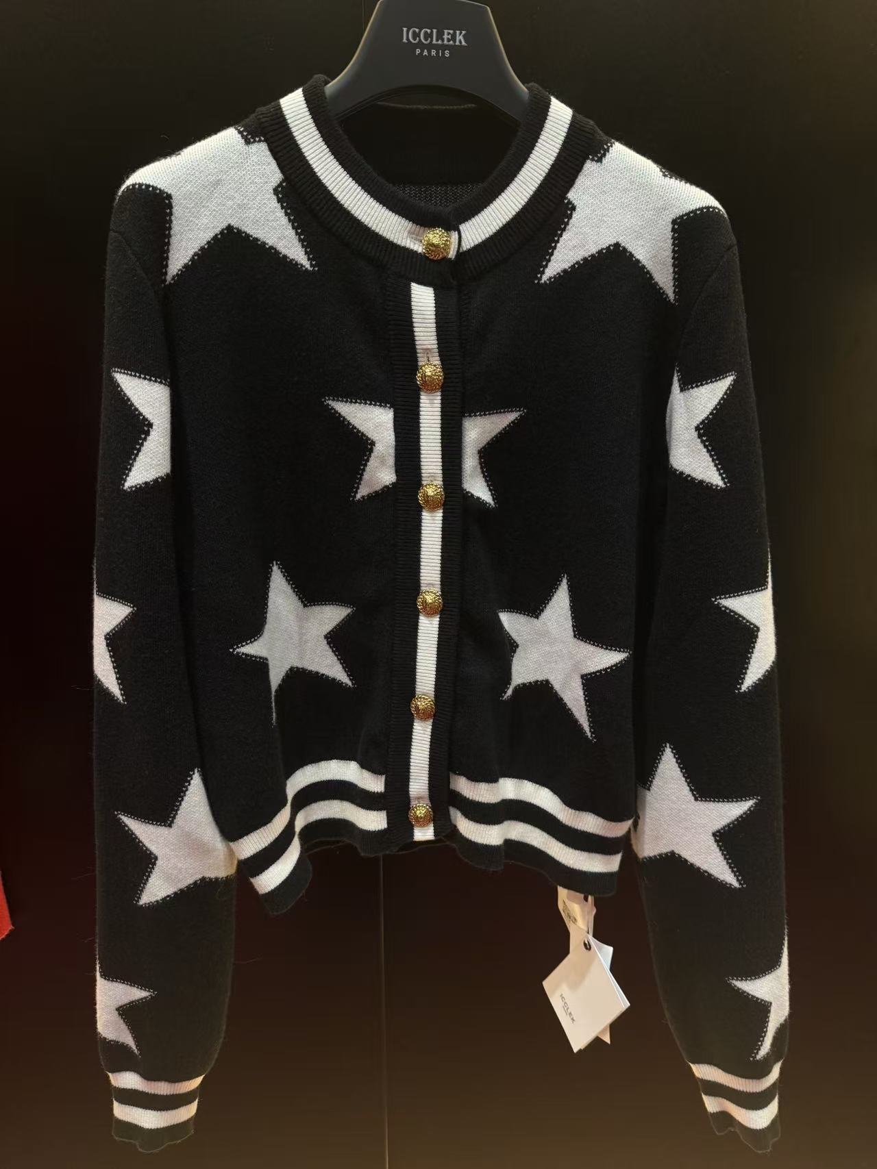 XY 撞色圆领星星图案外套针织衫 秋冬 百搭 显瘦 通勤 - 3026