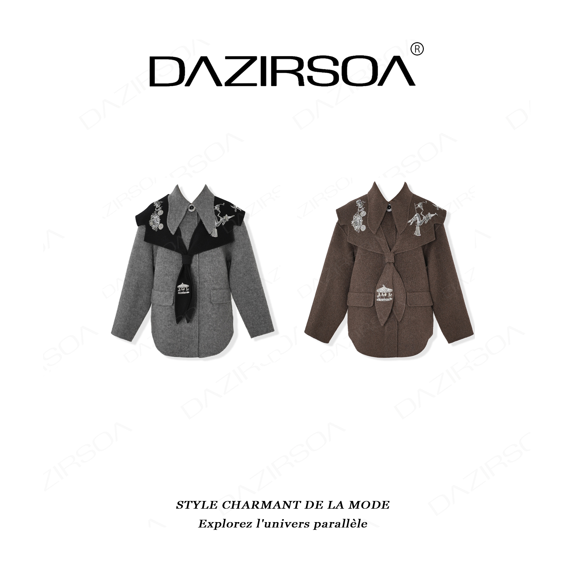 “潇洒型格”时尚百搭法绣烫钻披肩领小众大衣外套 AC626