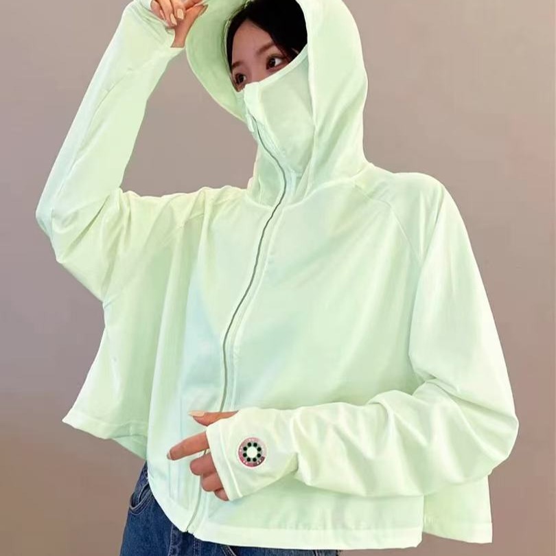 885冰丝防晒衣长袖短款女外穿防紫外线夏季薄款宽松连帽防晒服