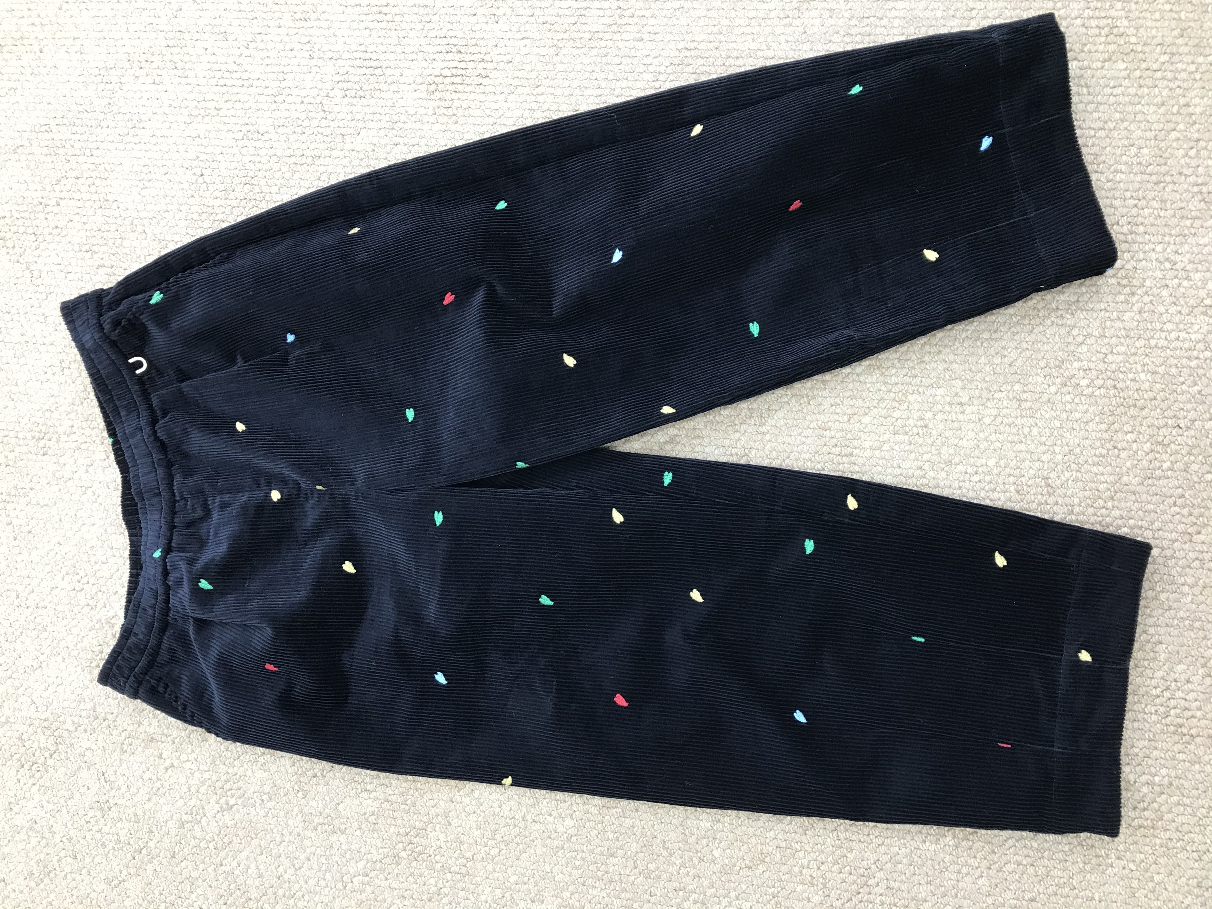 {莹莹推荐}3153秋季大码女装复古小彩心刺绣灯芯绒直筒裤