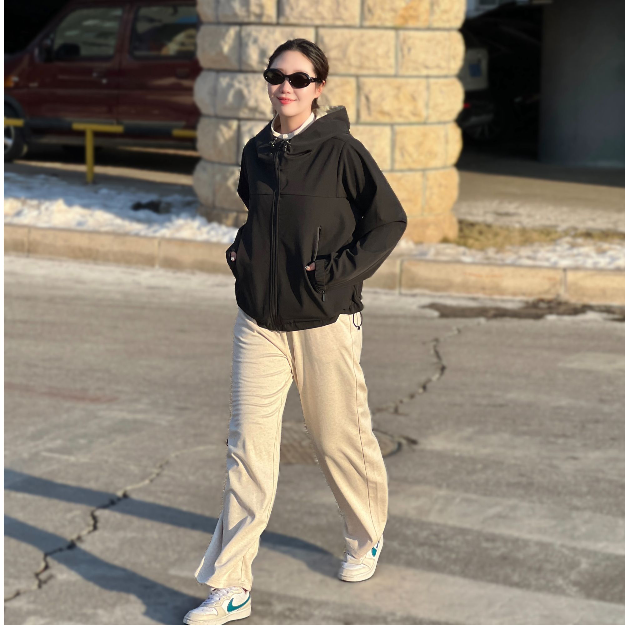 柞蚕丝女士休闲短外套防水防风连帽户外运动内里真丝外套秋冬