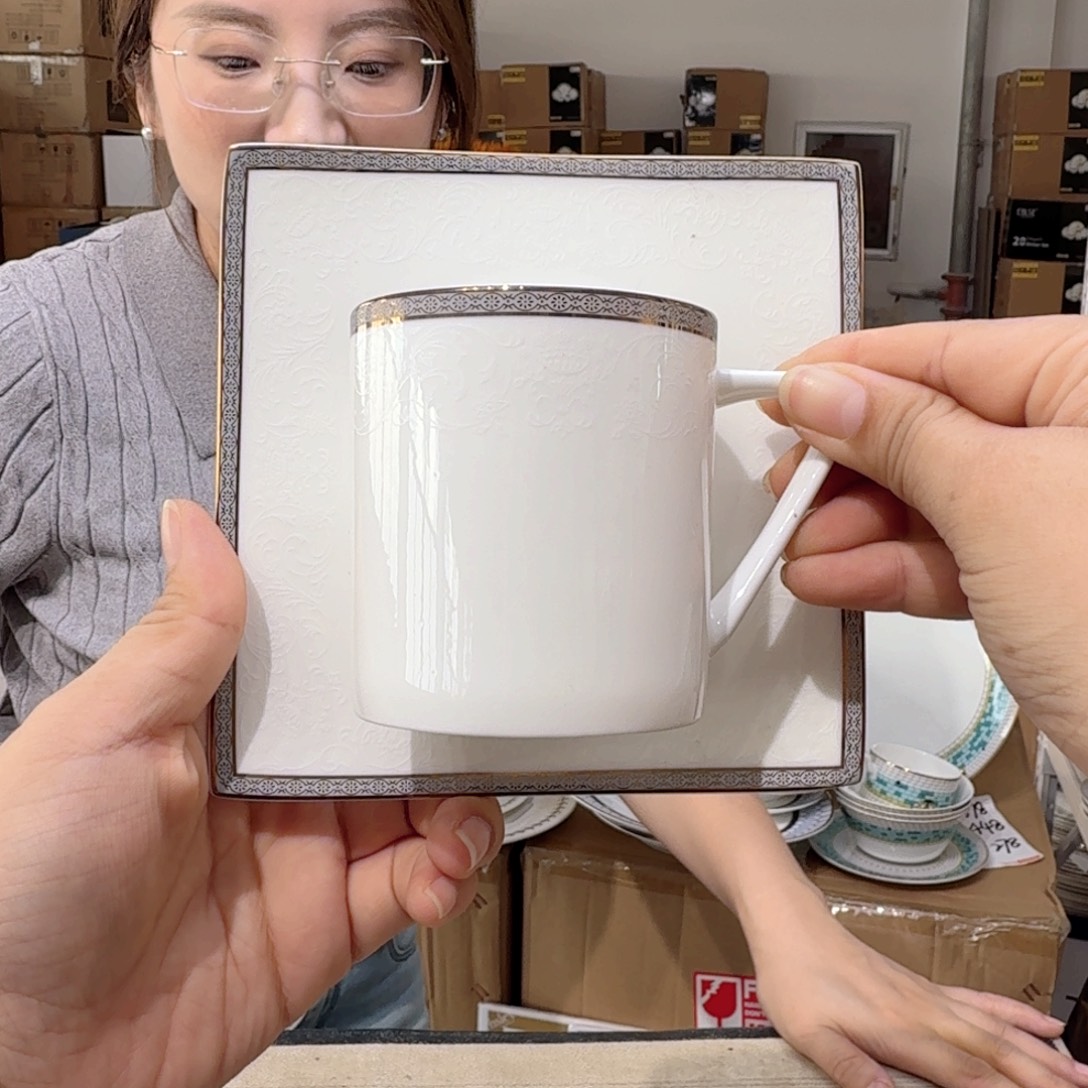 骨瓷高骨骨瓷咖啡杯碟一套220ml外贸骨瓷