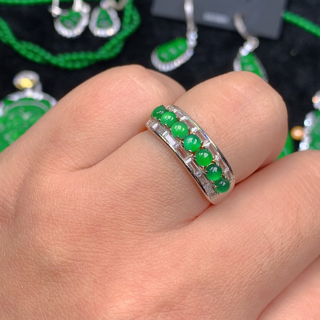 翡翠戒指银S925镶嵌翡翠