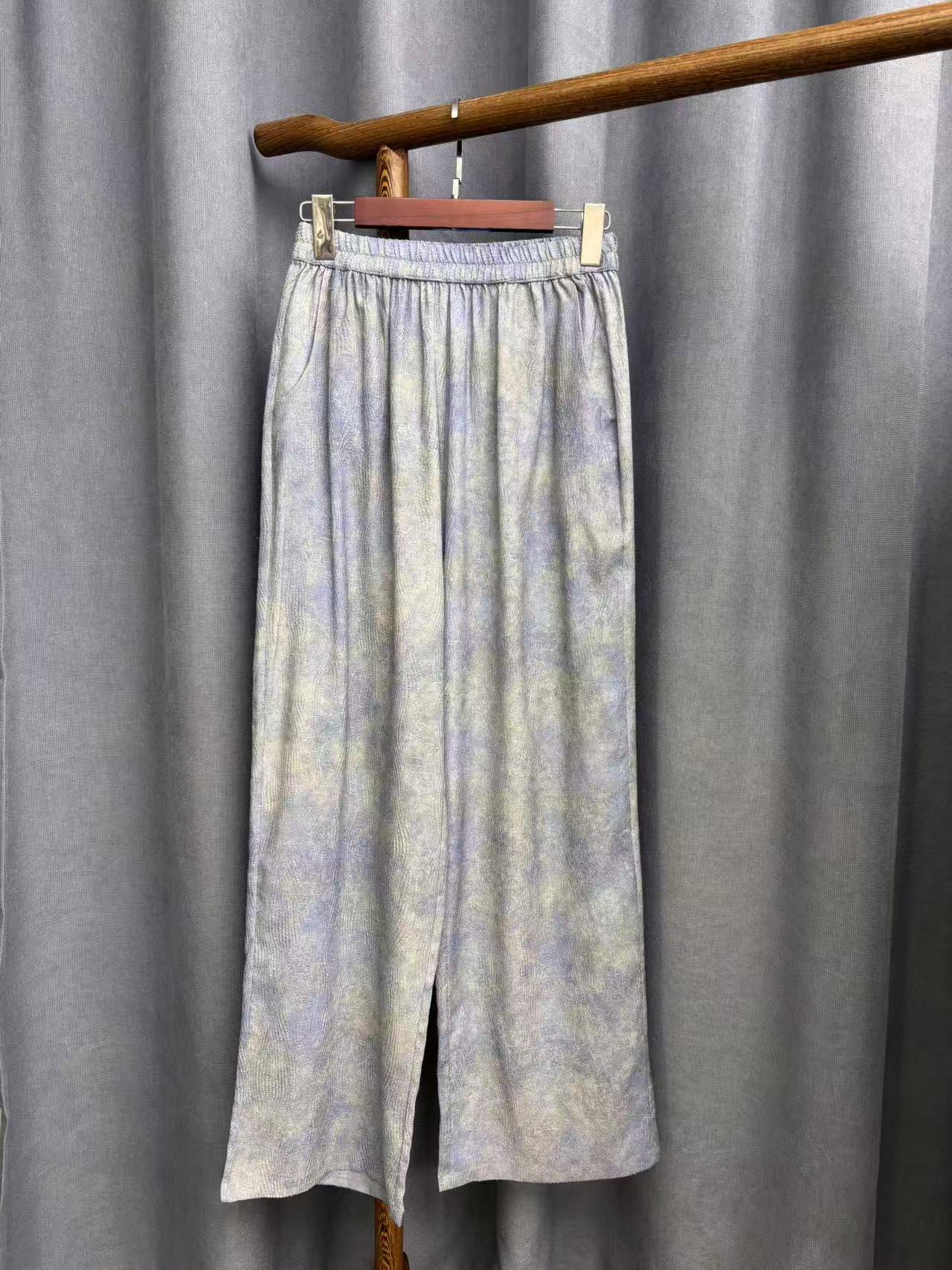 2025夏季新款简约百搭宽松桑蚕丝直筒长裤女A415