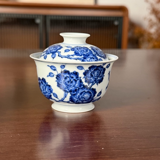 松风馆藏月季花小元宝盖碗