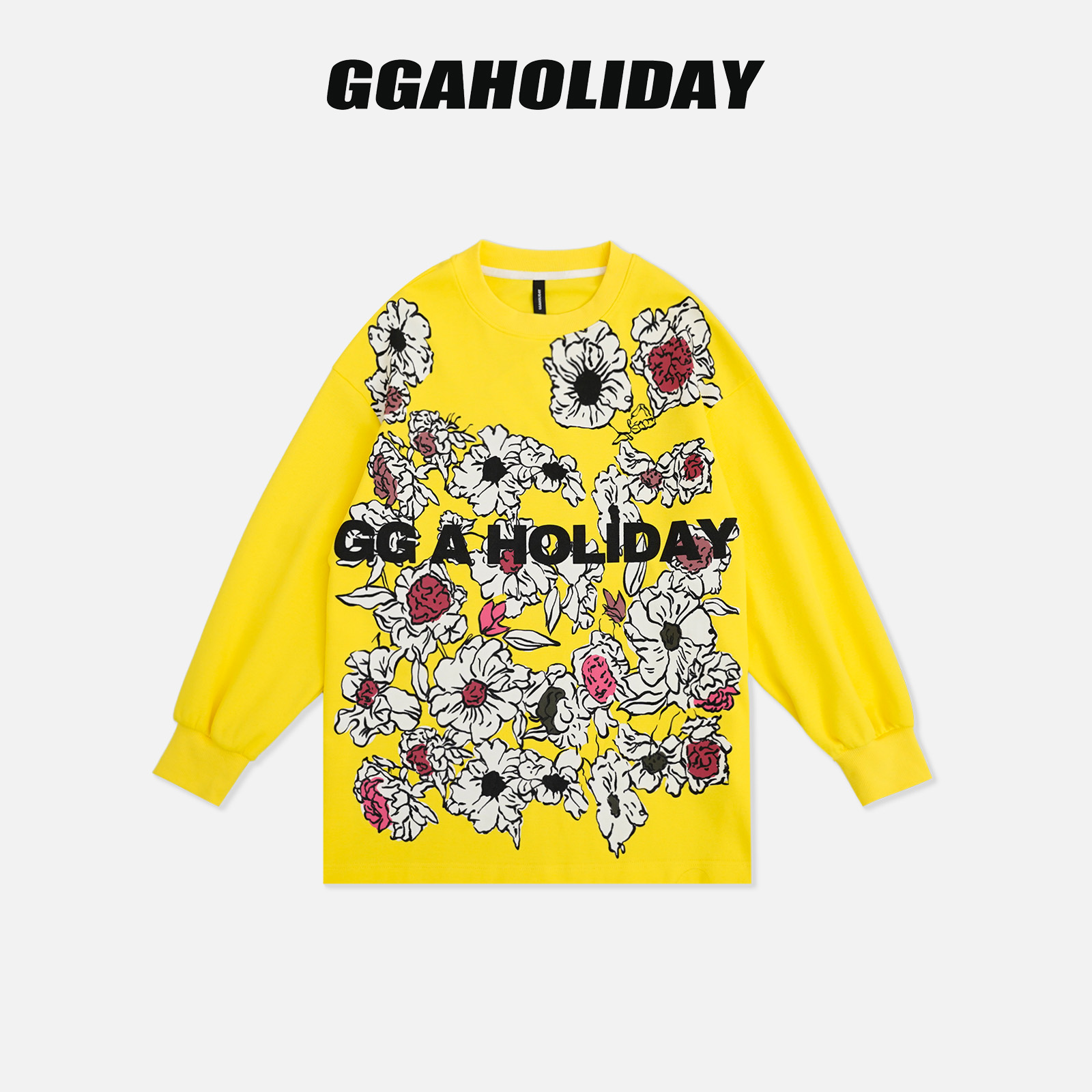 GGAHOLIDAY秋季时尚休闲打底宽松潮流印花圆领长袖卫衣-153222