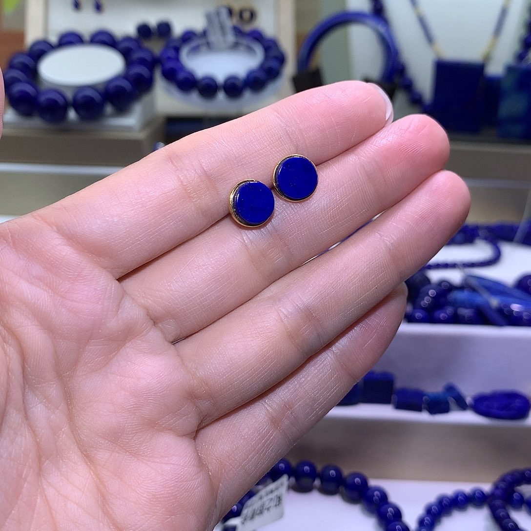 青金石合金天然原矿耳钉