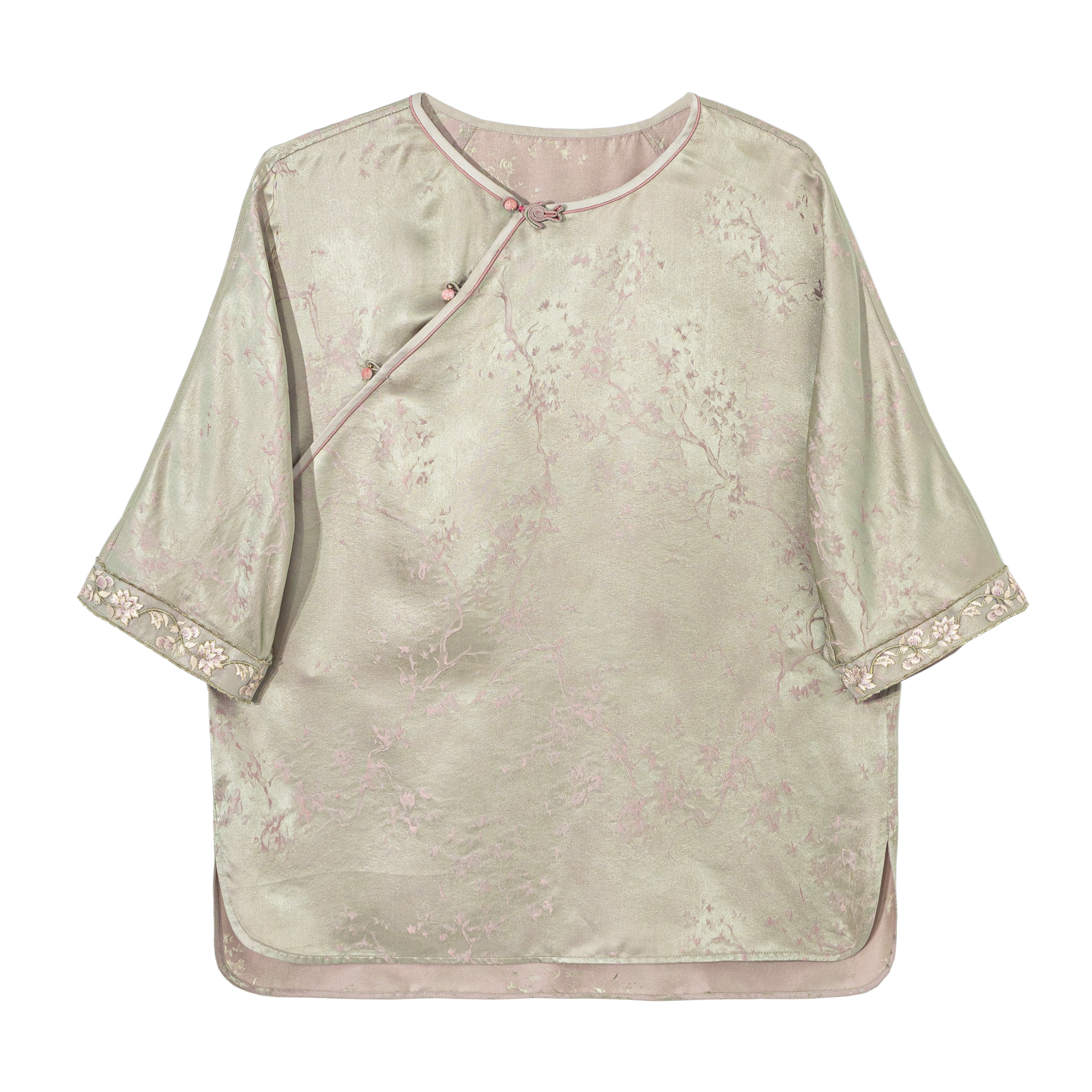 【织念】新中式桑蚕丝提花斜襟圆领正肩短袖套头上衣女B517068