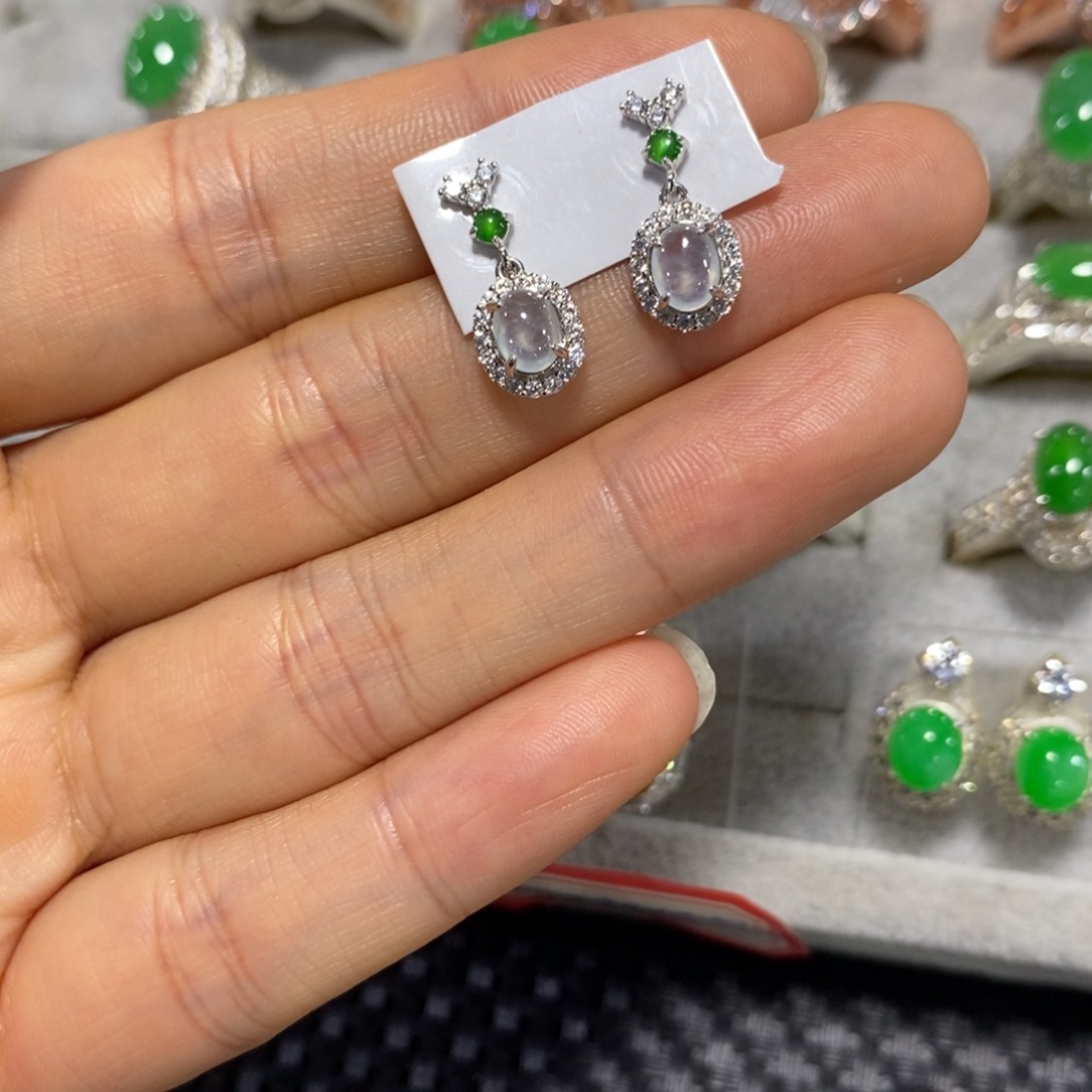 翡翠银S925镶嵌耳饰耳钉
