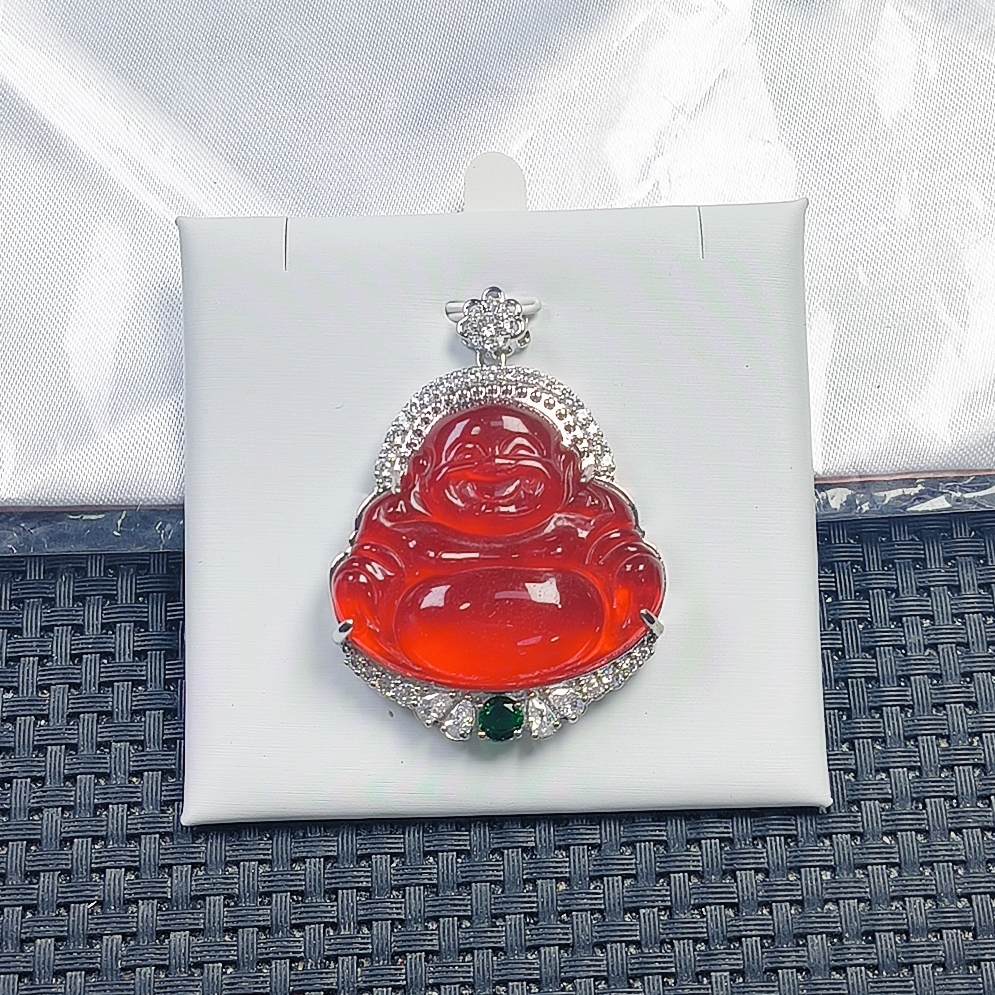 【聚宝严选】D345红镶嵌佛公中号吊坠妈妈款精致精美气质百搭