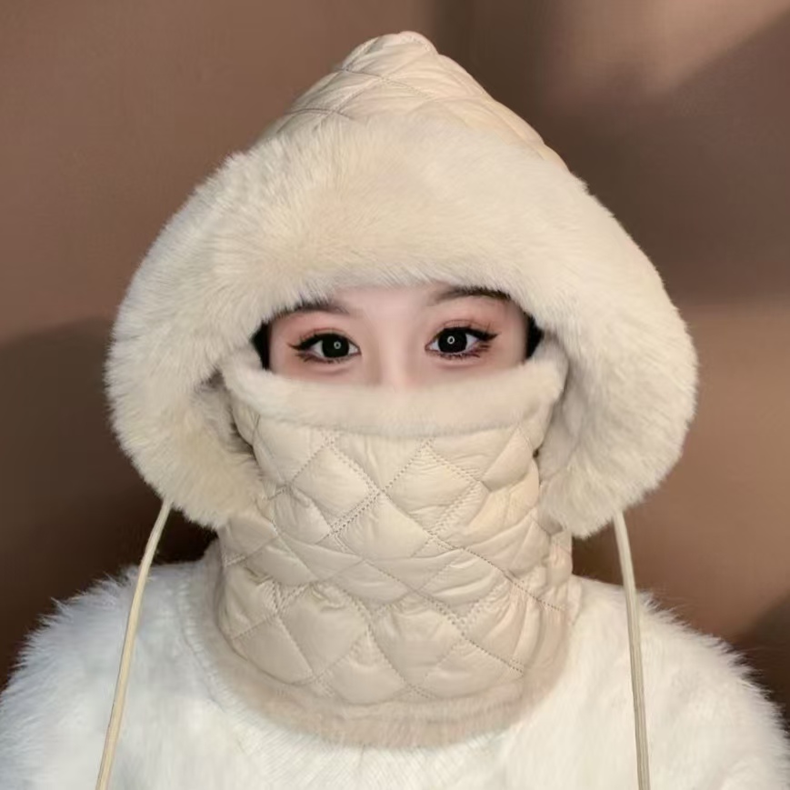 2025新款冬季女骑行帽加绒防风防寒一体护耳帽骑车加厚保暖帽子