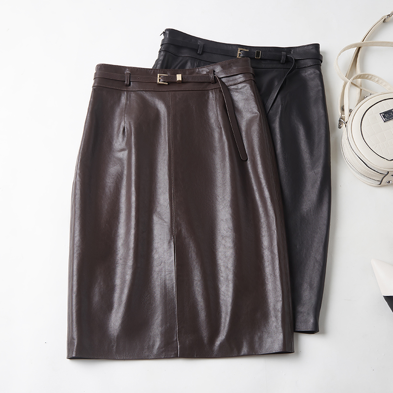 欧货全植鞣羊皮真皮皮裙女2025新款高腰显瘦半身裙经典百搭中长裙