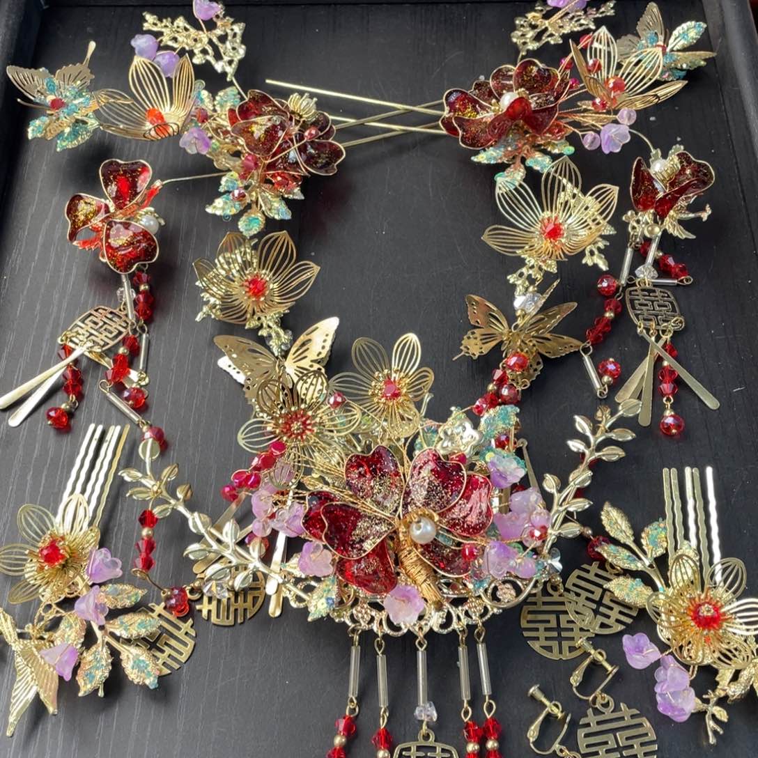 混合材质新娘秀禾头饰