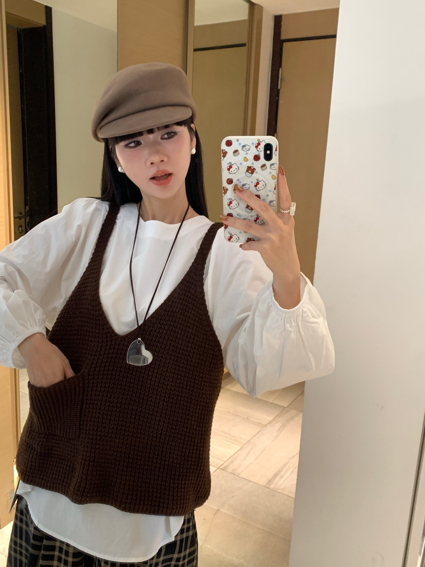 NONO（8059#）V领针织背心衬衫两件套kc