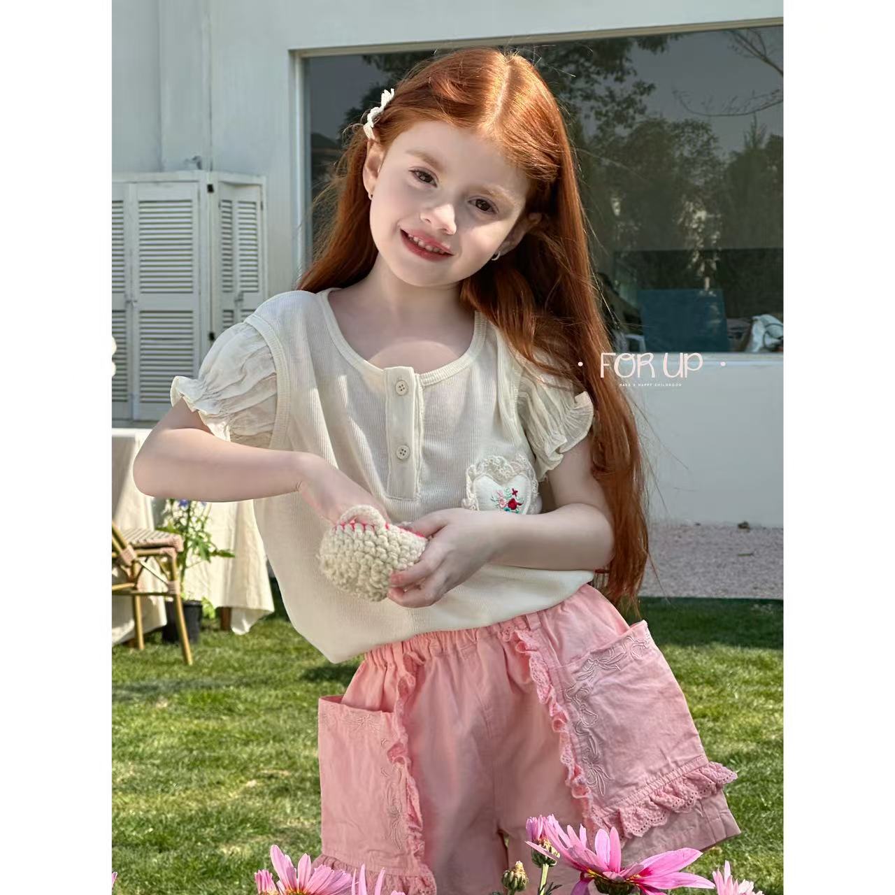 【现货】252-FU-85095多色法式安琪蝴蝶结刺绣花边短裤