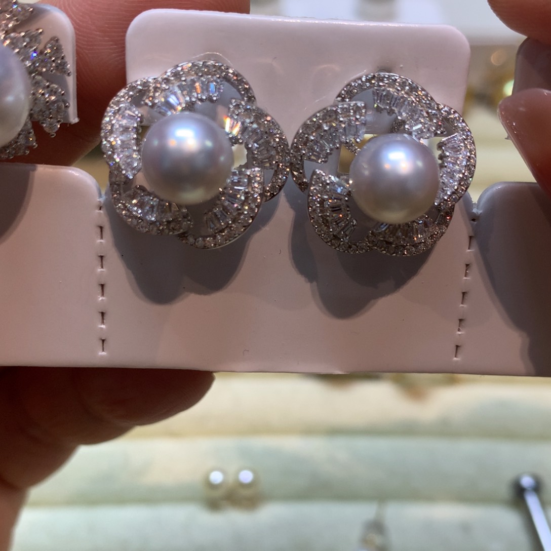 海水珍珠耳饰银S925镶嵌