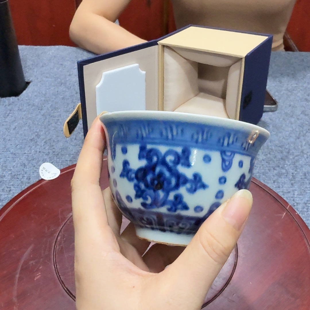 盛***康瓷片青花杯子一件完整完整