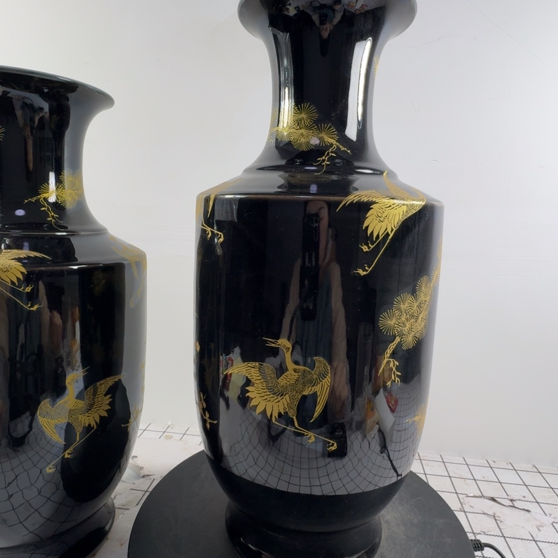 波***瓶粉彩花鸟纹陶瓷瓶