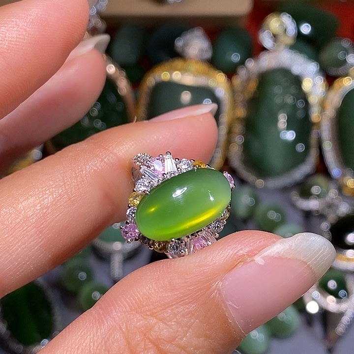 和田玉（碧玉）银S925镶嵌戒指