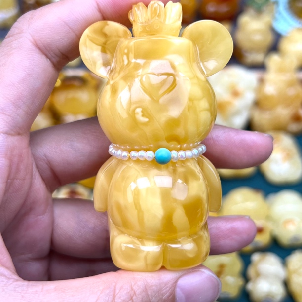 天然琥珀蜜蜡浓蜡妖花大熊（抖音基地发货，带证书）
