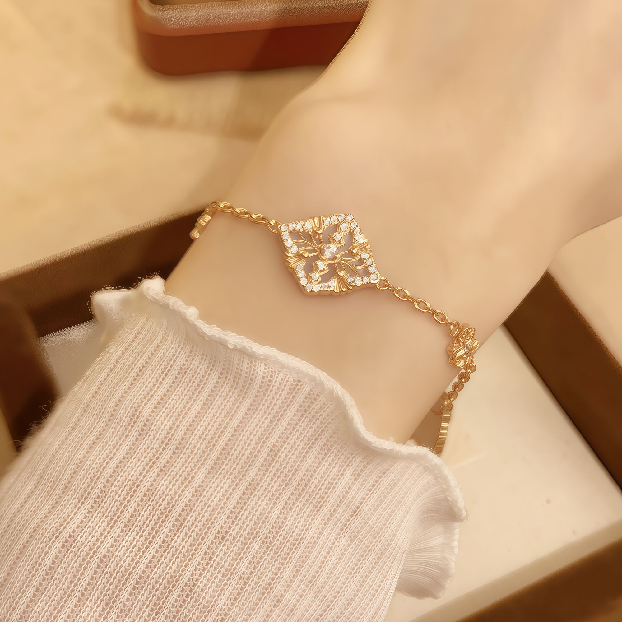 925银合成锆石手链 满钻四叶草雪花法式日韩手链镶钻首饰饰品百搭