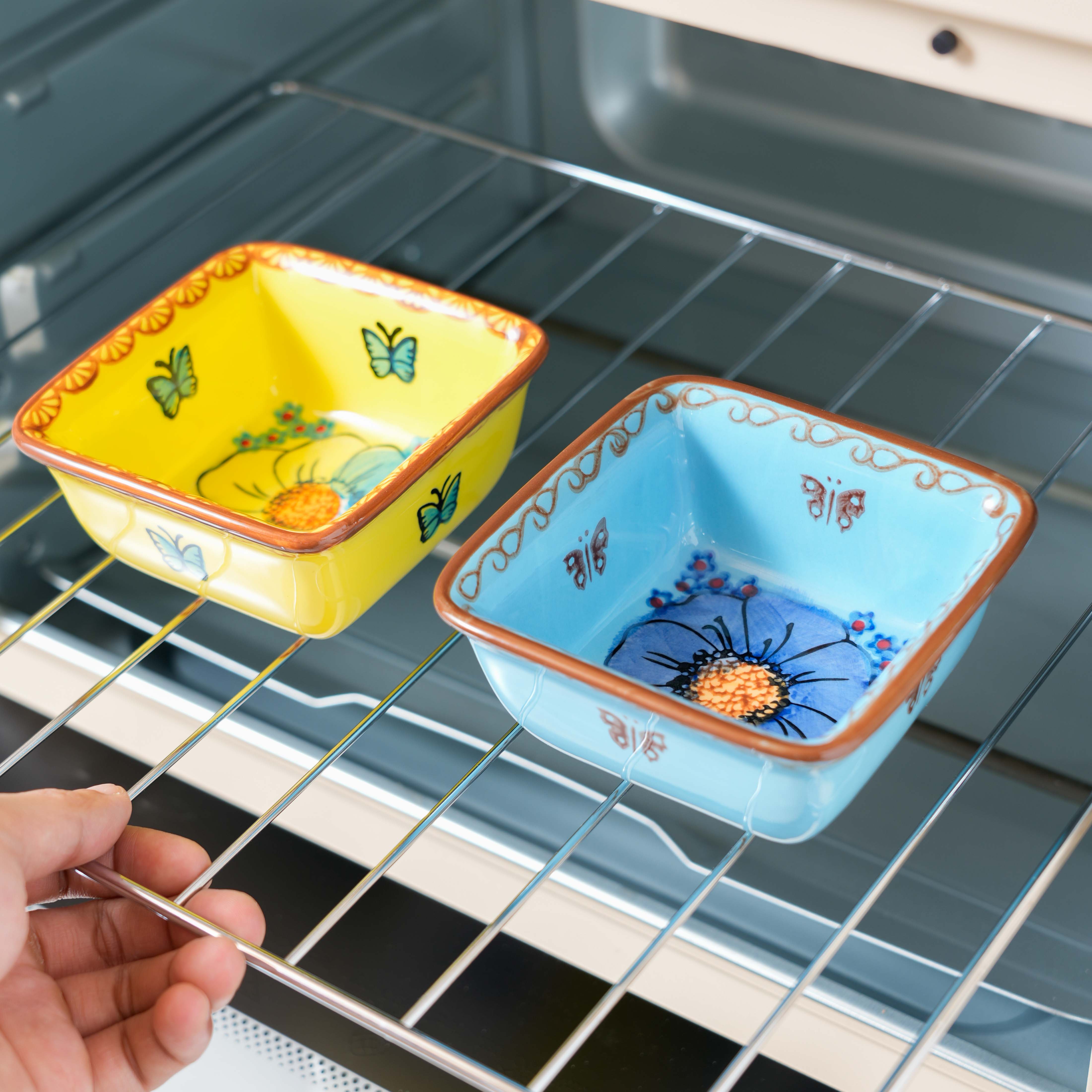 [美森专属]手绘琉璃蓝/琉璃黄-4英寸四方烤碗两个装