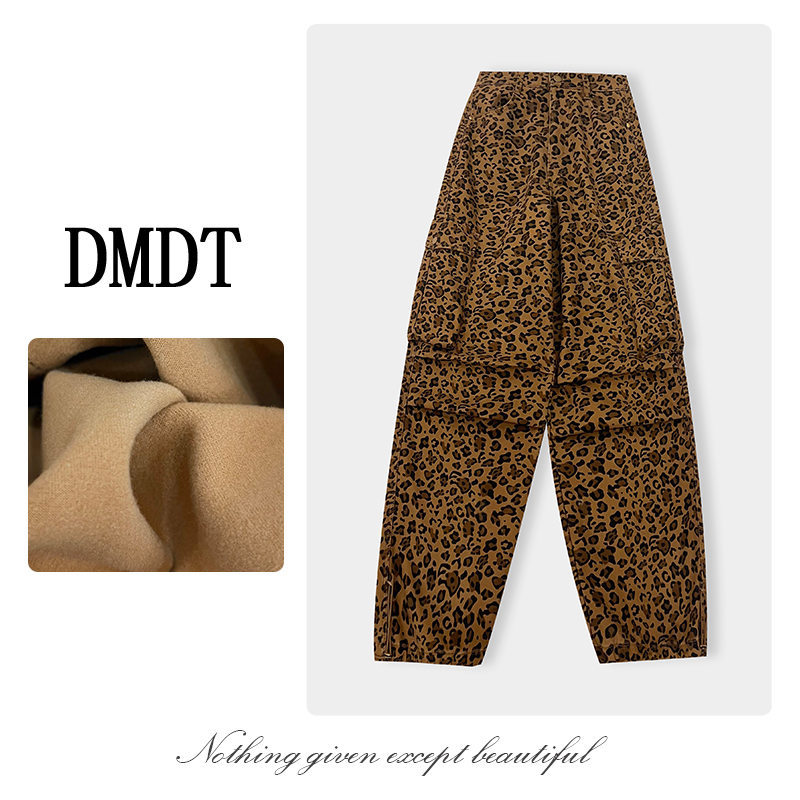 【DMDT服饰】2025冬季新品 “奢野”豹纹高腰显瘦加绒加厚休闲裤D2136