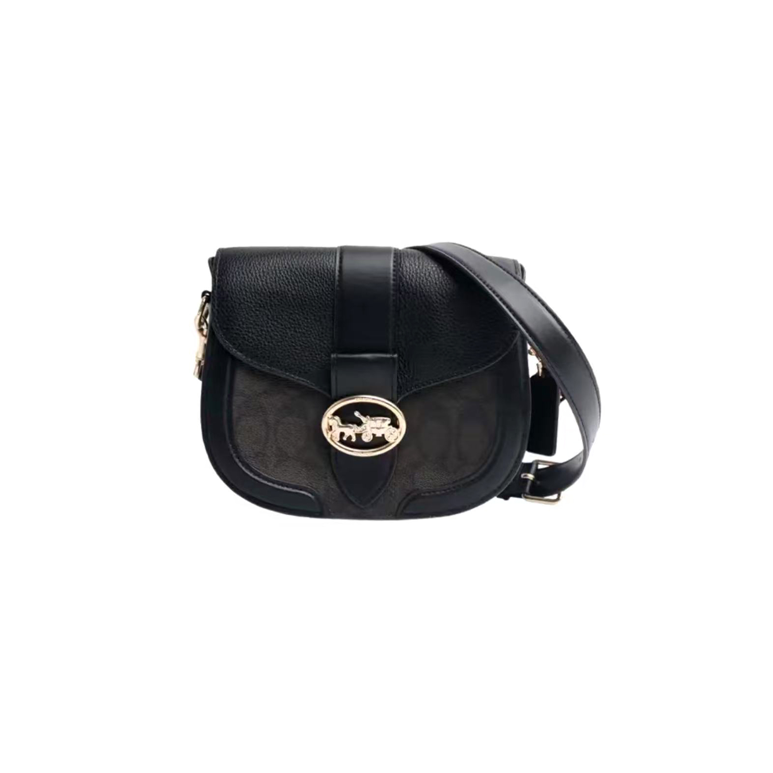 95新 COACH/蔻驰 95新/蔻驰深棕色老花马鞍包/D1468/21X17X7