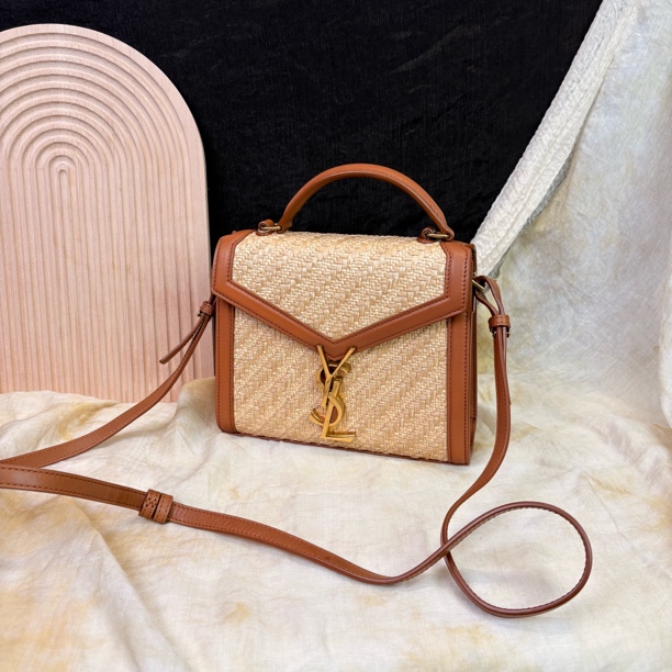 95新 YSL/圣罗兰 小号藤编Cassandra信封手提斜挎包