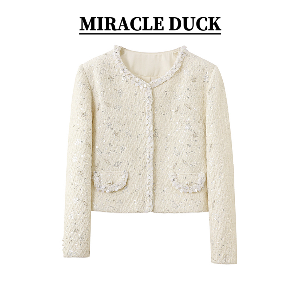 【香阀世家】秋冬新款气质圆领重工钉珠亮片小香风外套C1895
